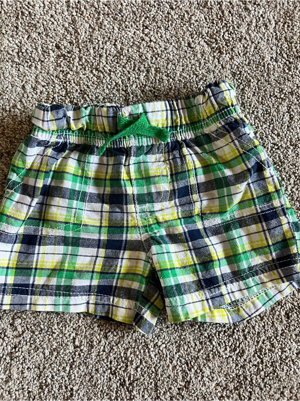 Carters Child of Mine Baby Plaid Pull-On Shorts in Green and Navy 6-9M